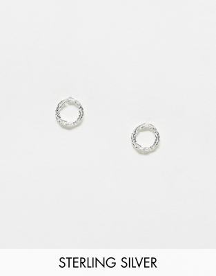 Kingsley Ryan Sterling Silver plaited open round stud earrings in silver