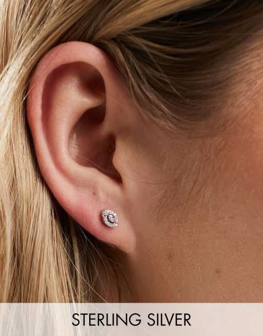 Kingsley Ryan sterling silver rose gem tear drop stud earrings in silver