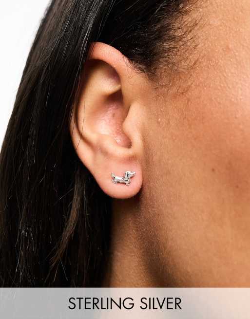 Kingsley Ryan sterling silver sausage dog stud earrings in silver