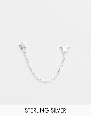 Kingsley Ryan Sterling Silver star stud earrings on chain in silver