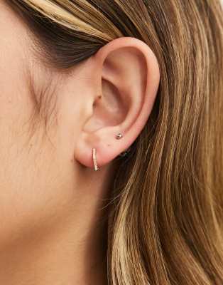 Kingsley Ryan Kingsley Ryan Sterling Silver tiny hexagon 8mm crystal hoop earrings in silver