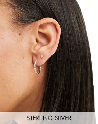 Kingsley Ryan sterling silver twisted 18mm hoop earrings in silver - ASOS Price Checker