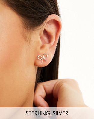Kingsley Ryan Sterling Silver wire bow stud earrings in silver - ASOS Price Checker