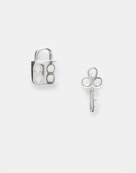 Kingsley Ryan – Stiftörhängen i sterlingsilver med hänglås och nyckel - view 1