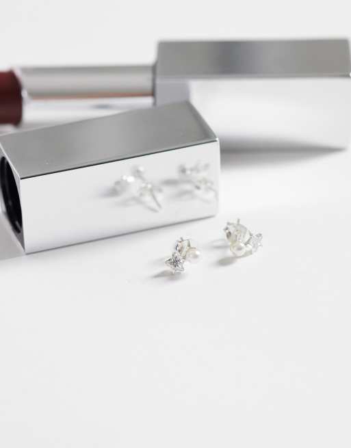Kingsley Ryan – Stiftörhängen i sterlingsilver med pärlor och stjärnformade smyckesstenar, 2 av 4