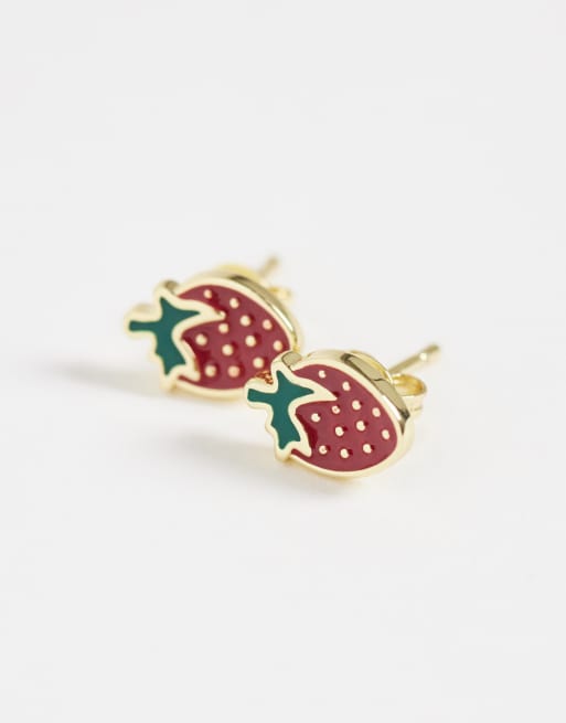 Kingsley Ryan strawberry stud in gold plated brass, 3 of 4