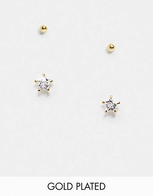 Kingsley Ryan stud and crystal star earring multipack in gold plate