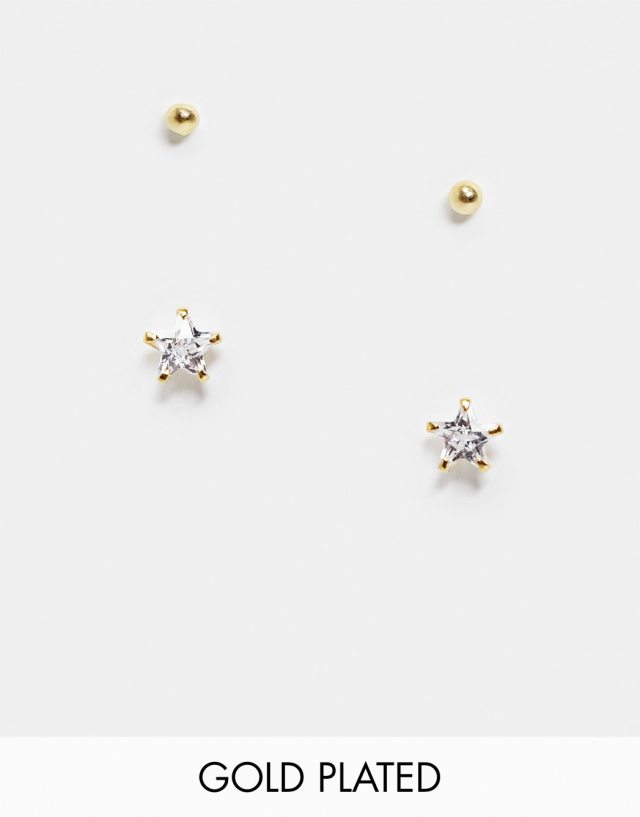 Kingsley Ryan - stud and crystal star earring multipack in gold plate