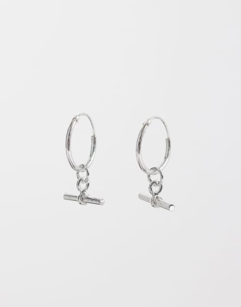 Kingsley Ryan T-bar charm hoops in sterling silver - view 1