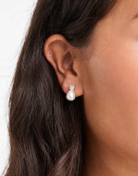 Kingsley Ryan teardrop pearl stud earrings in sterling silver - view 1