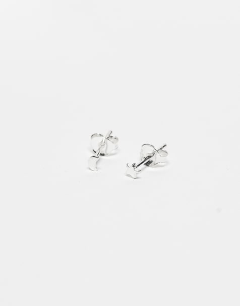 Kingsley Ryan tiny crescent moon and star stud earrings in sterling silver - view 1
