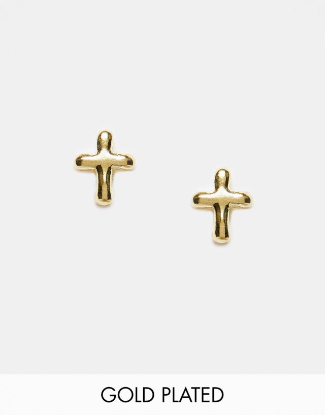 Kingsley Ryan - tiny cross stud earrings in gold plated