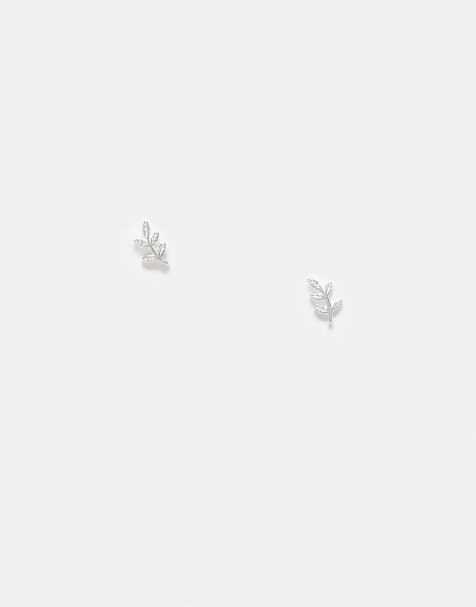 Kingsley Ryan tiny leaves stud earrings in sterling silver - view 1