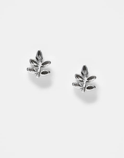 Kingsley Ryan tiny leaves stud earrings in sterling silver - view 1