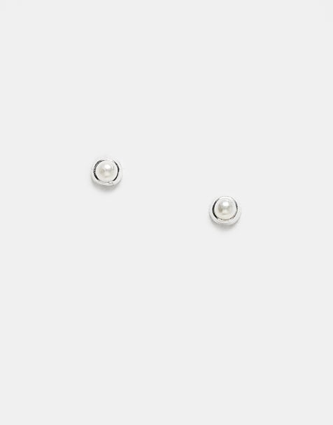 Kingsley Ryan tiny pearl stud earrings in sterling silver - view 1