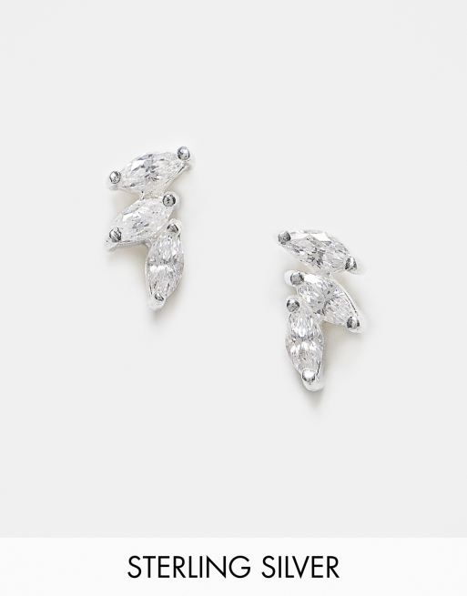 Kingsley Ryan treble gem petal stud earrings in sterling silver