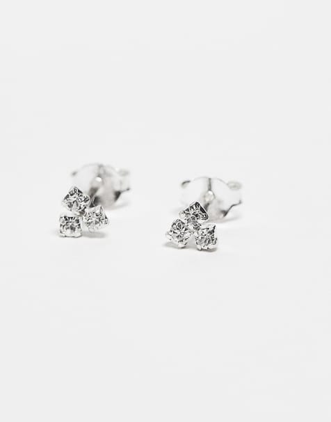 Kingsley Ryan treble gemset cluster stud earrings in sterling silver - view 1