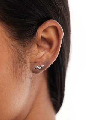 triple heart stud earrings in sterling silver