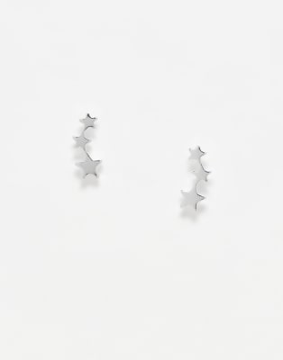 Kingsley Ryan Triple Star Ear Crawler Earrings In Silver