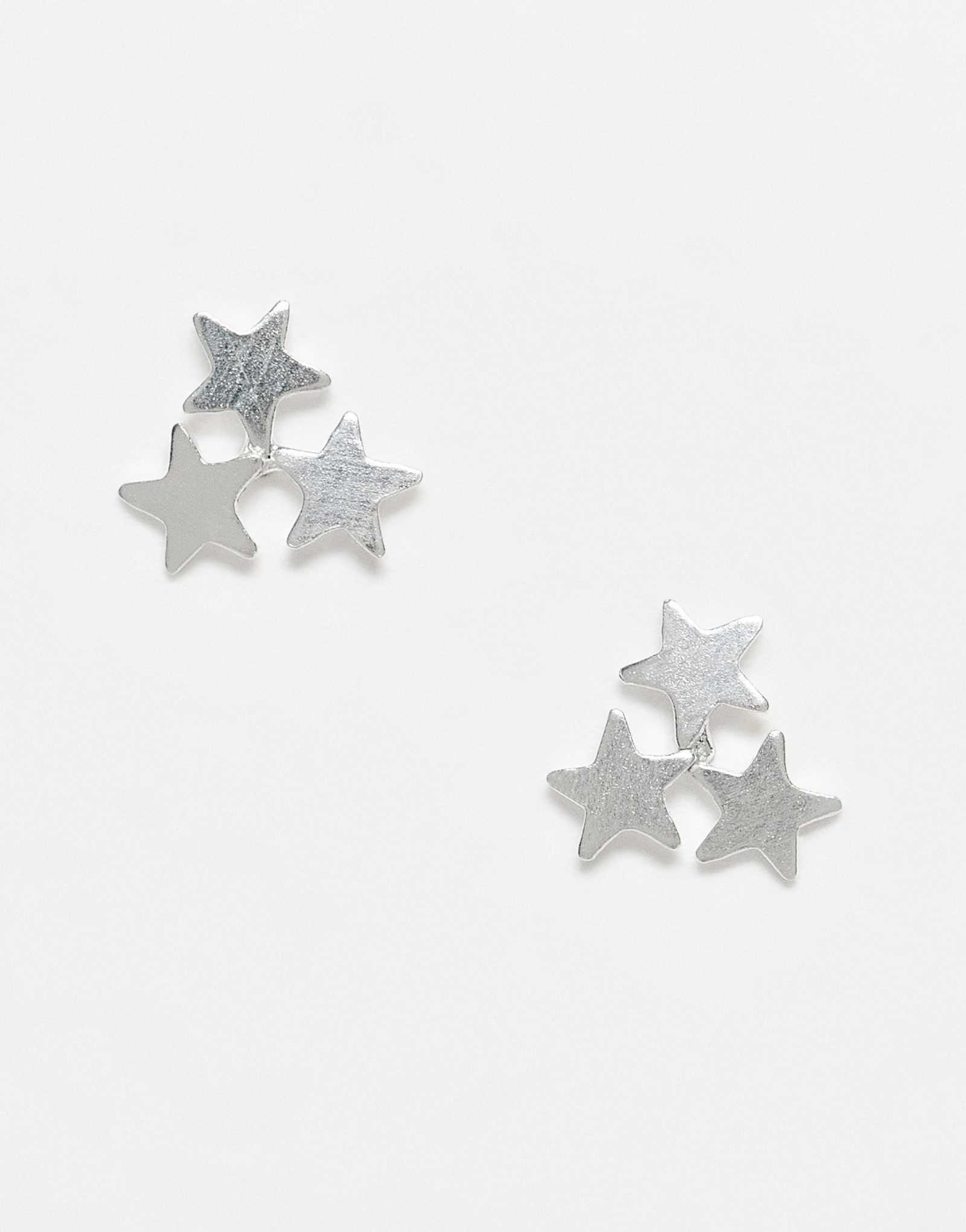Серьги-гвоздики Kingsley Ryan с тройной звездой из чистого серебра