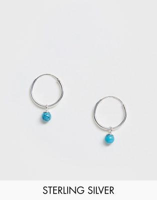 фото Kingsley ryan turquoise drop hoop earrings in sterling silver-серебряный