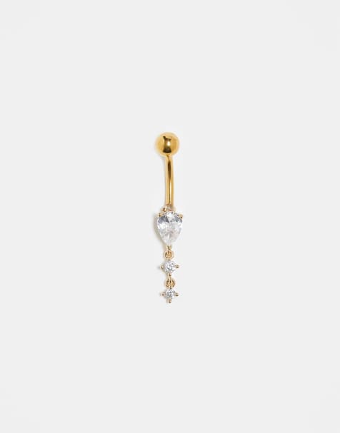 Kingsley Ryan – Vergoldetes Bauchnabel-Piercing aus Stahl in Tropfendesign mit Kristallverzierung - view 1