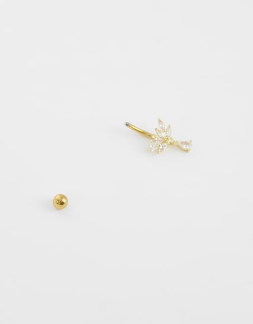 Kingsley Ryan – Vergoldetes Bauchnabel-Piercing mit Schmucksteinen und Blüten-Clustern, 3 von 3