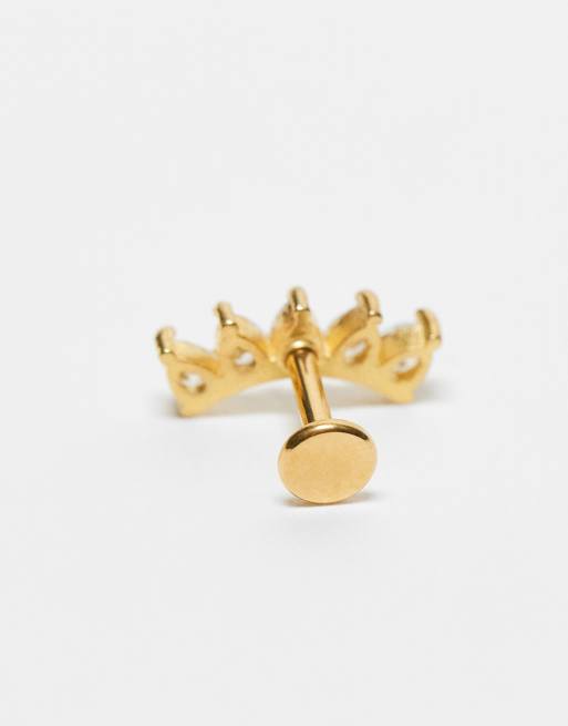 Kingsley Ryan – Vergoldetes, gebogenes Labret-Ohrenpiercing mit Kristall-Detail, 2 von 3