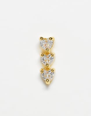 Kingsley Ryan - Vergoldetes Labret-Piercing mit dreifachem, herzförmigem Schmucksteindetail-Silber