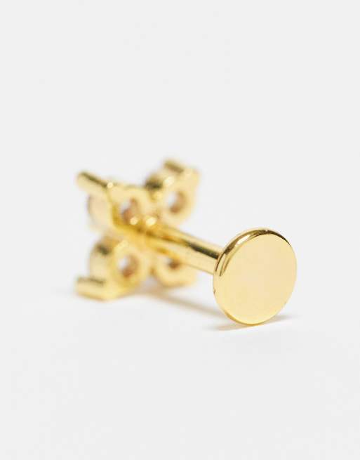 Kingsley Ryan – Vergoldetes Ohrpiercing mit blumenförmigen Schmucksteinen und Labret-Stecker, 6 mm, 3 von 3