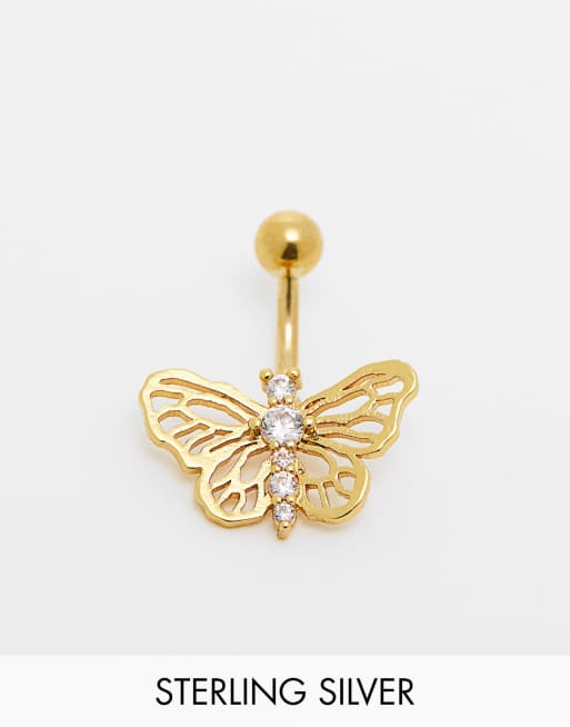 Kingsley Ryan – Verziertes, vergoldetes Bauchnabelpiercing aus Edelstahl in Schmetterlingsform