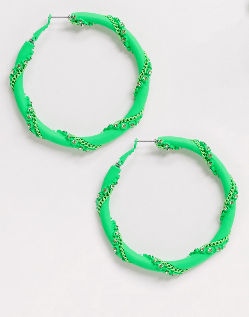фото Кислотно-зеленые серьги-кольца со стразами и цепочками asos design-зеленый