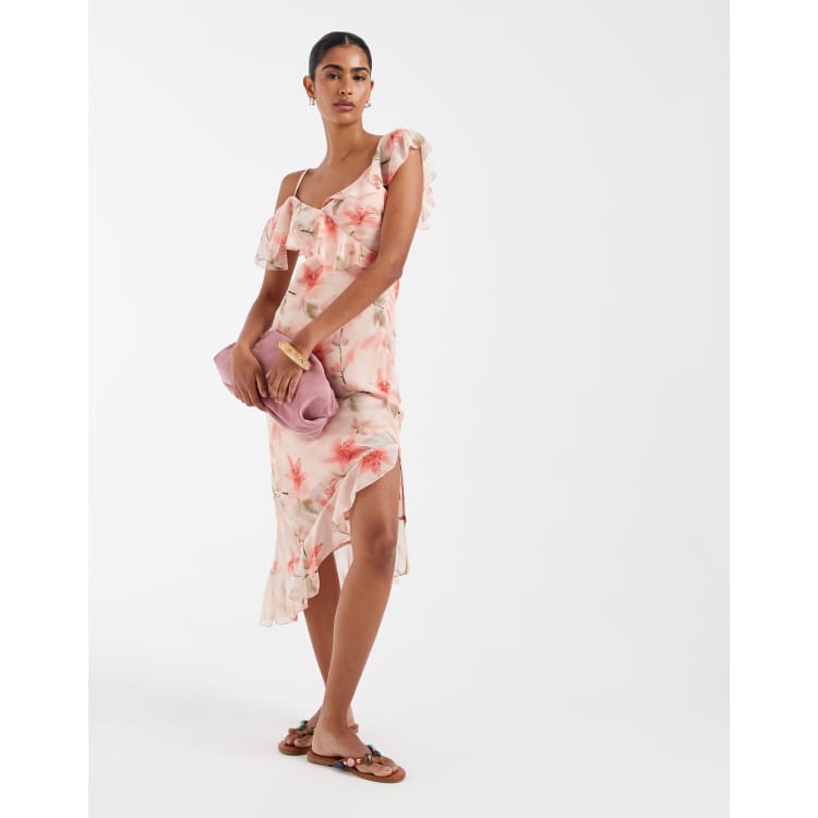 90s chiffon dress 90s Silk Chiffon Fringed Slip Dress–S/M – Time Lords Vintage