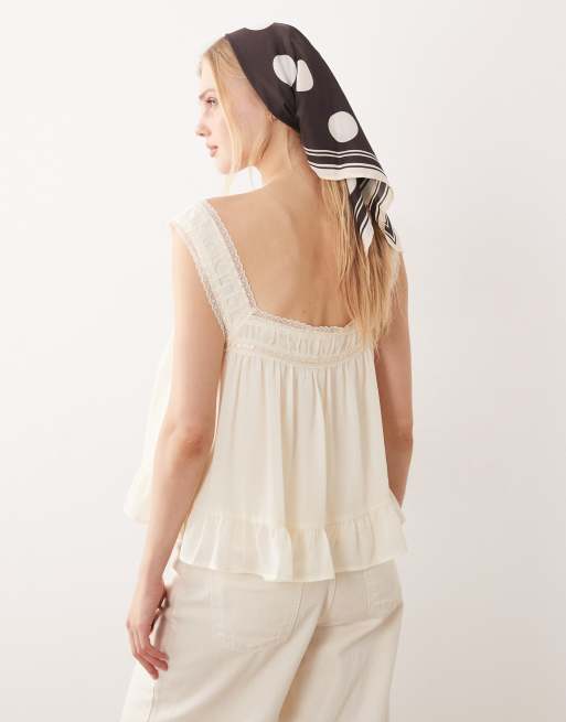 Kiss The Sky Angeline babydoll frill top in cream | ASOS
