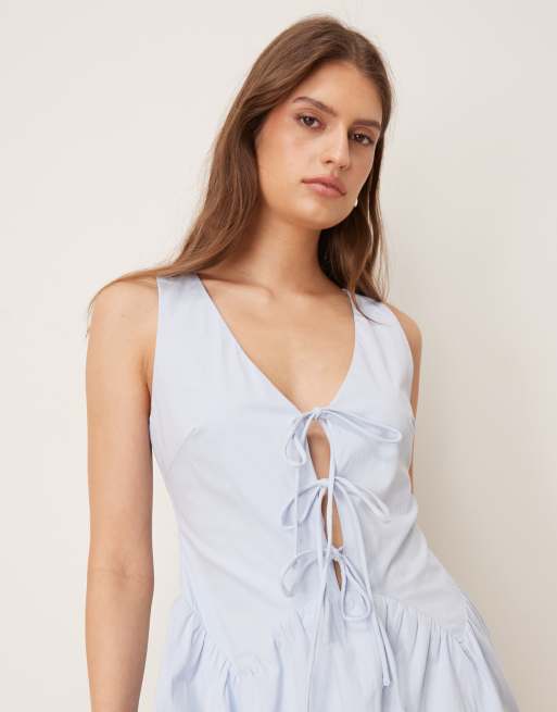 Kiss The Sky Arian tie neckline minidress in blue, 2 of 4