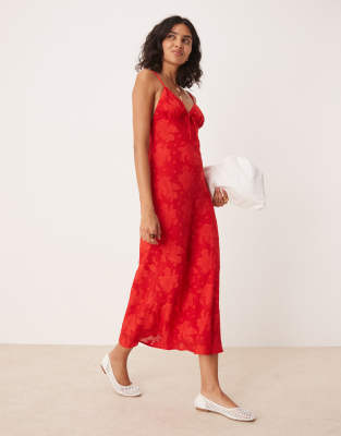 Kiss The Sky – Ärmelloses Jacquard-Maxikleid in Rot - view 1