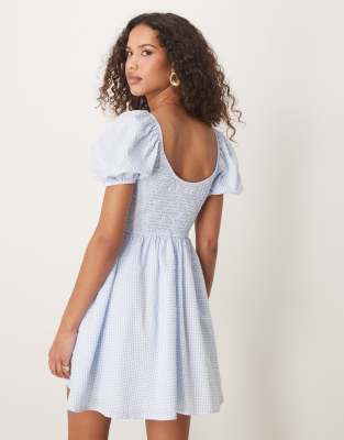 Kiss The Sky Babydoll Shirred Mini Dress In Multi