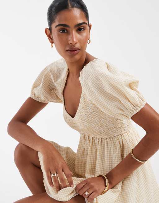 shirred mini dress Juna Light Blue Stripe Shirred Mini Dress
