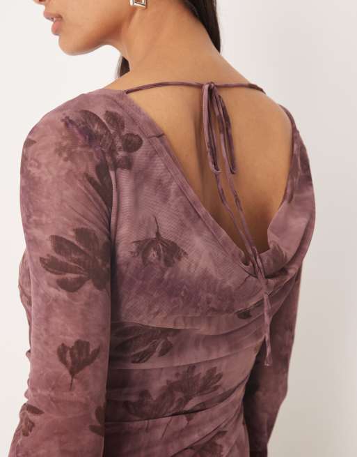 Kiss The Sky - Bordeaux langærmet kjole i velour-devoré, 2 af 4