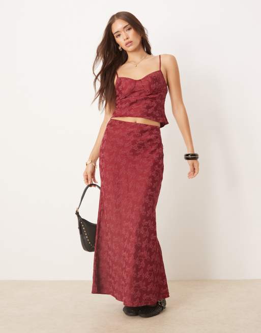 Kiss The Sky – Bustier-Top aus Satin-Jacquard in Rosé mit Spitzendetail, 2 von 4