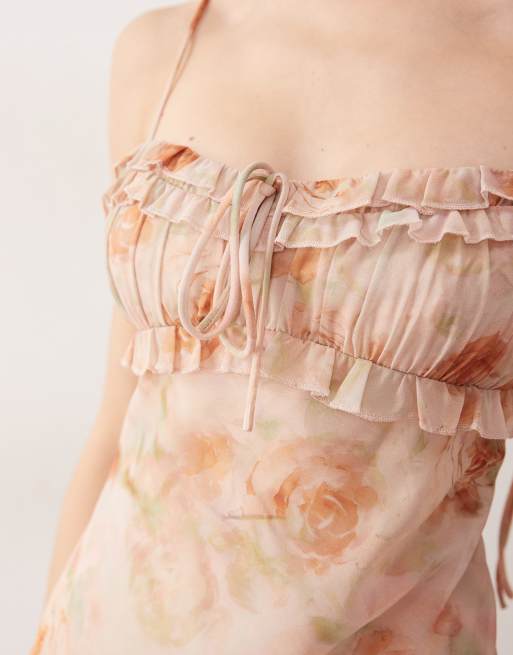 Kiss The Sky Cameron ruffle bodice bias cut floral maxi dress in peachy |  ASOS
