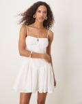 [Kiss The Sky] Kiss The Sky cami mini dress in textured white check 16 WHITE