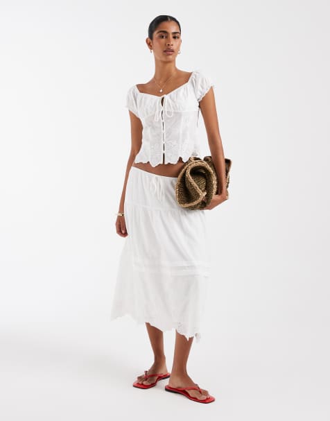Kiss The Sky Chloe broderie midaxi co-ord in ecru - view 1
