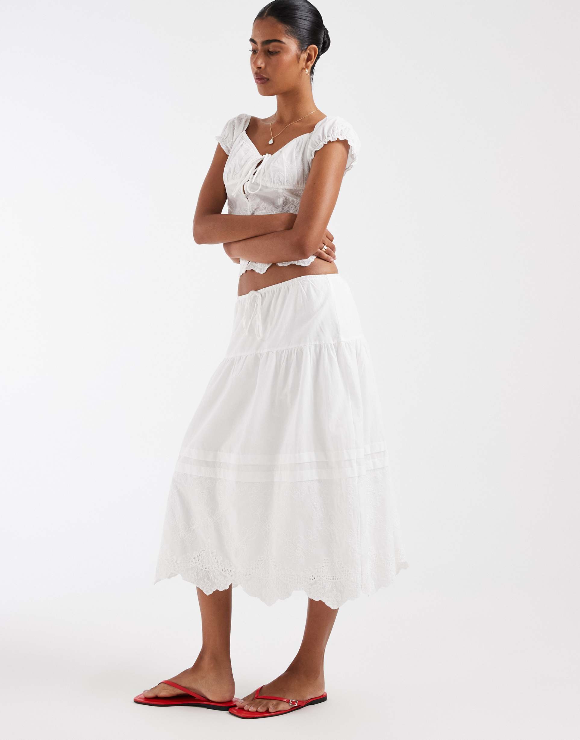 kiss the sky chloe eyelet midaxi skirt in ecru - part of a set