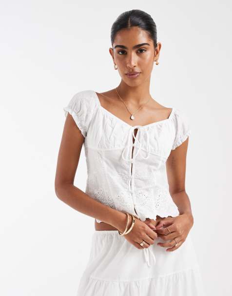 Kiss The Sky Chloe eyelet top in ecru - part of a set - view 1