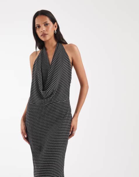 Kiss the Sky cowl neck slink maxi dress in black - view 1