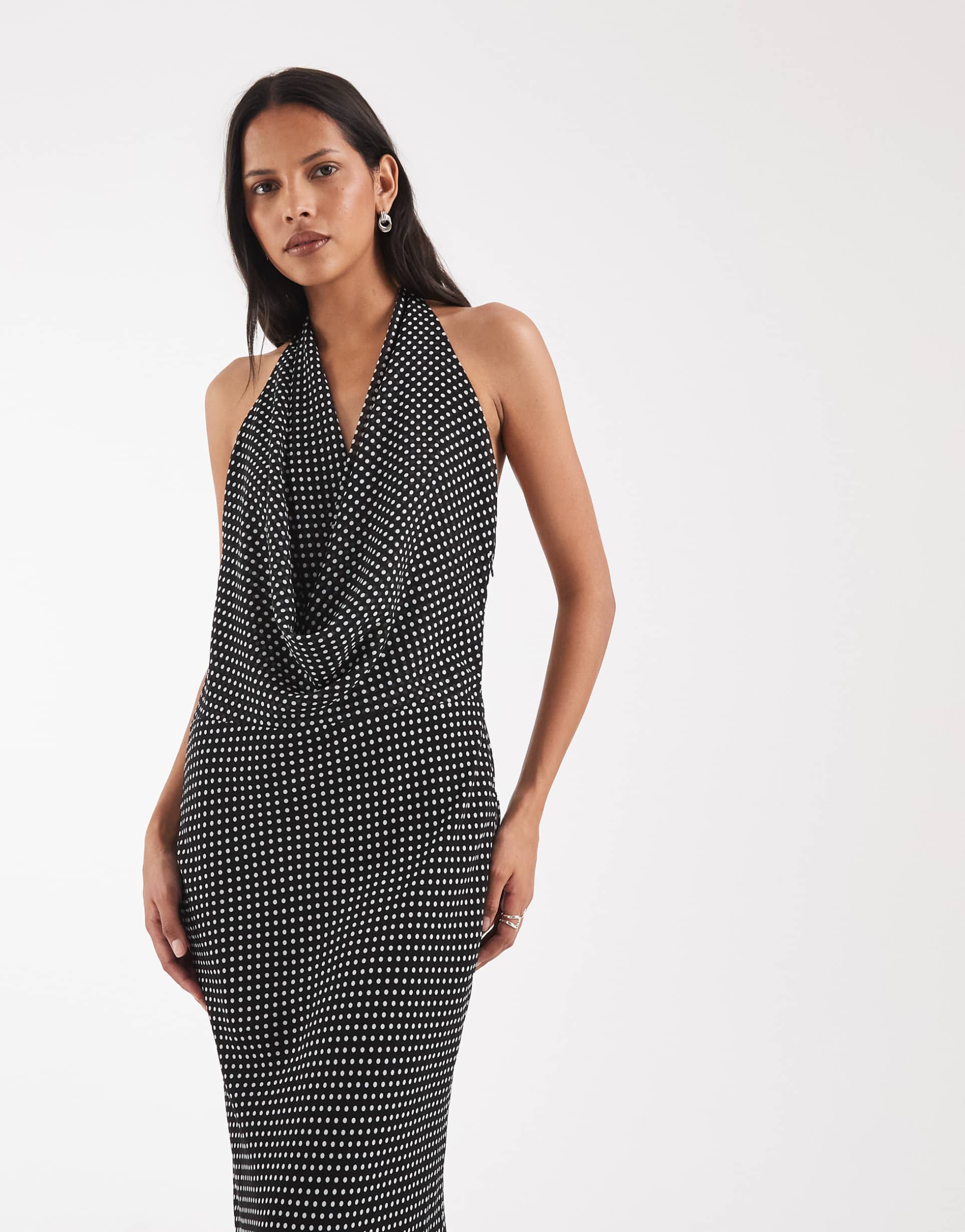 kiss the sky cowl neck slinky maxi dress in black