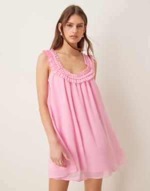 Kiss The Sky Dolly off the shoulder frill baby doll mini dress in hot pink