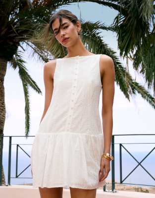 dropped waist mini vest dress in white
