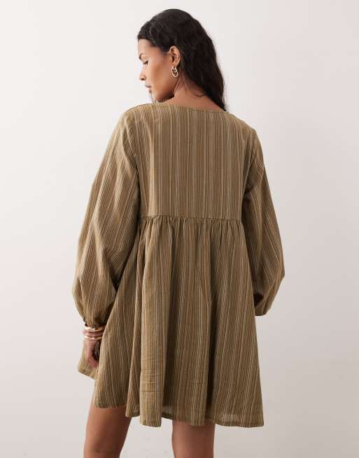 Kiss The Sky - Ella - Robe babydoll à manches longues - Vert olive, 2 de 4